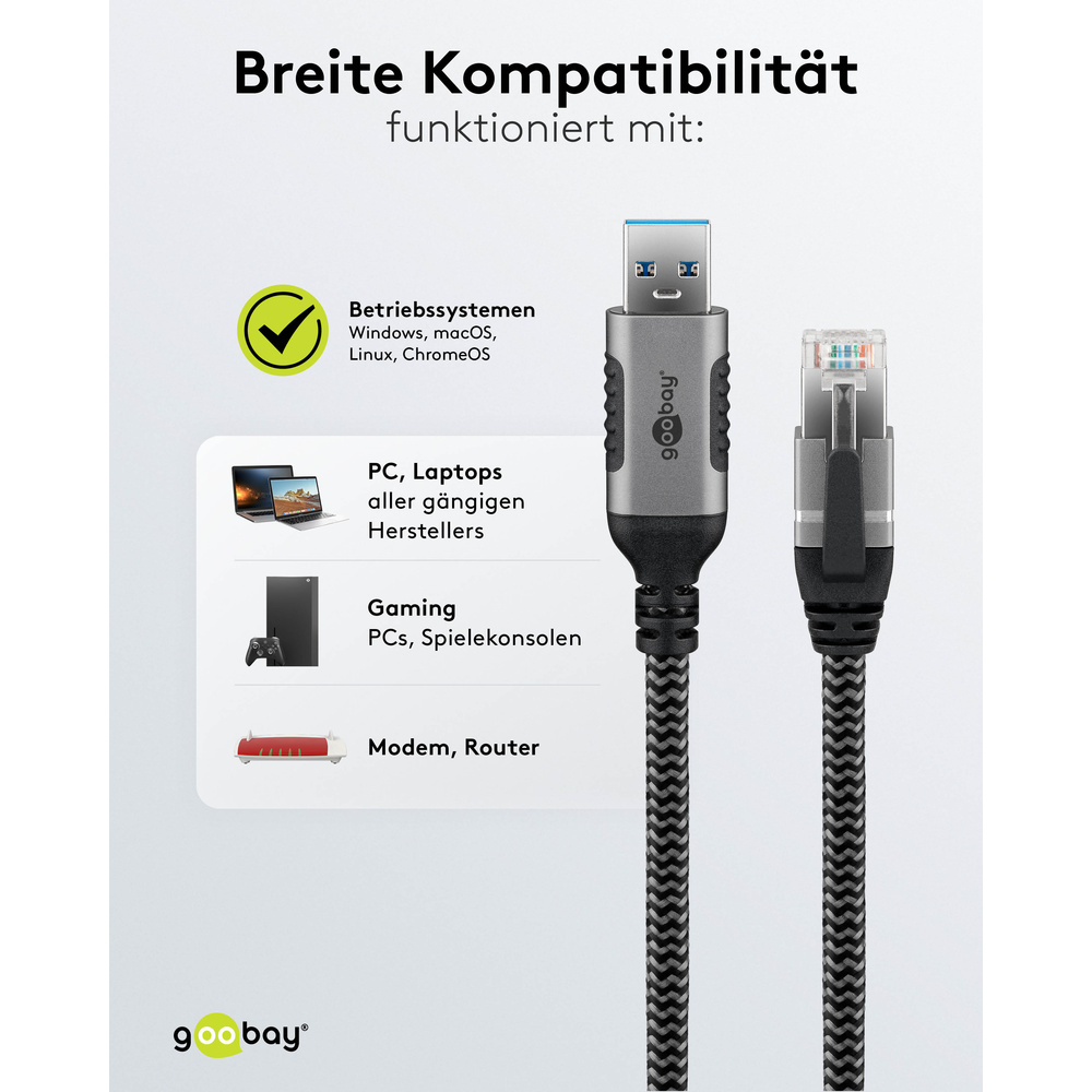 goobay Ethernet-Kabel USB-A 3.0 auf RJ45, 1 m