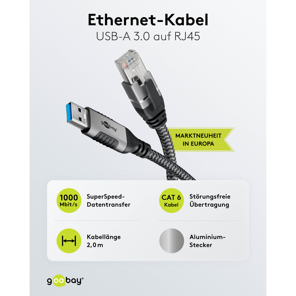 goobay Ethernet-Kabel USB-A 3.0 auf RJ45, 2 m