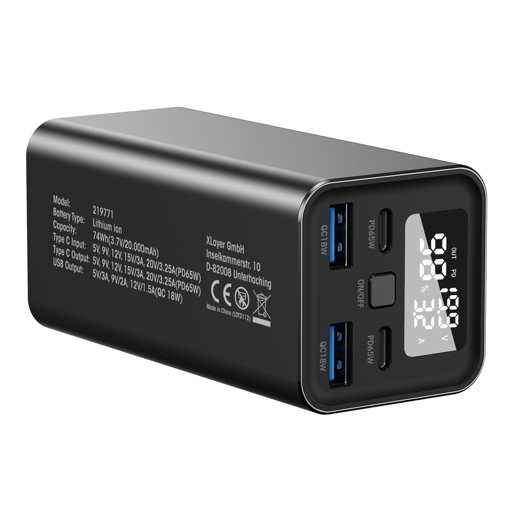 XLayer Powerbank PD 65W  20.000 mAh Black