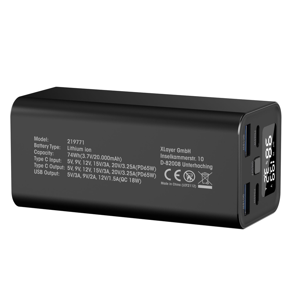 XLayer Powerbank PD 65W  20.000 mAh Black