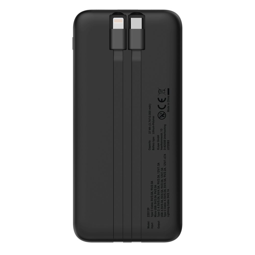 XLayer Powerbank Cable PD 20W 10.000 mAh Black