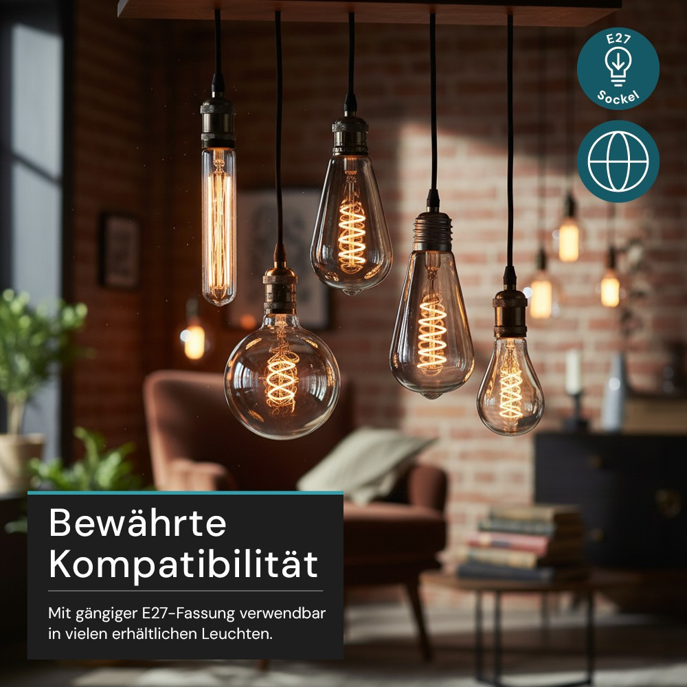 LUXULA LED Filament Leuchtmittel, SPIRAL, Pear, E27, 4W, 40lm, 1800K, dimmbar