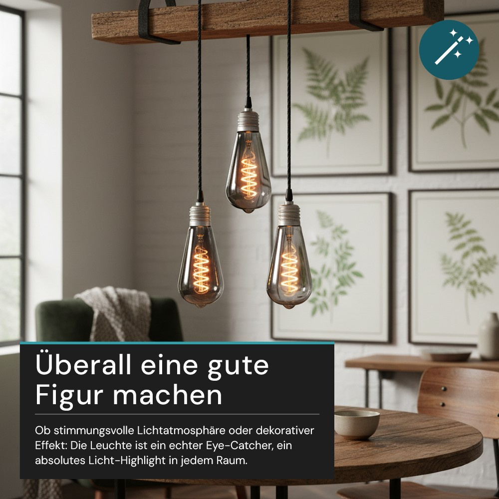 LUXULA LED Filament Leuchtmittel, SPIRAL, Pear, E27, 4W, 40lm, 1800K, dimmbar