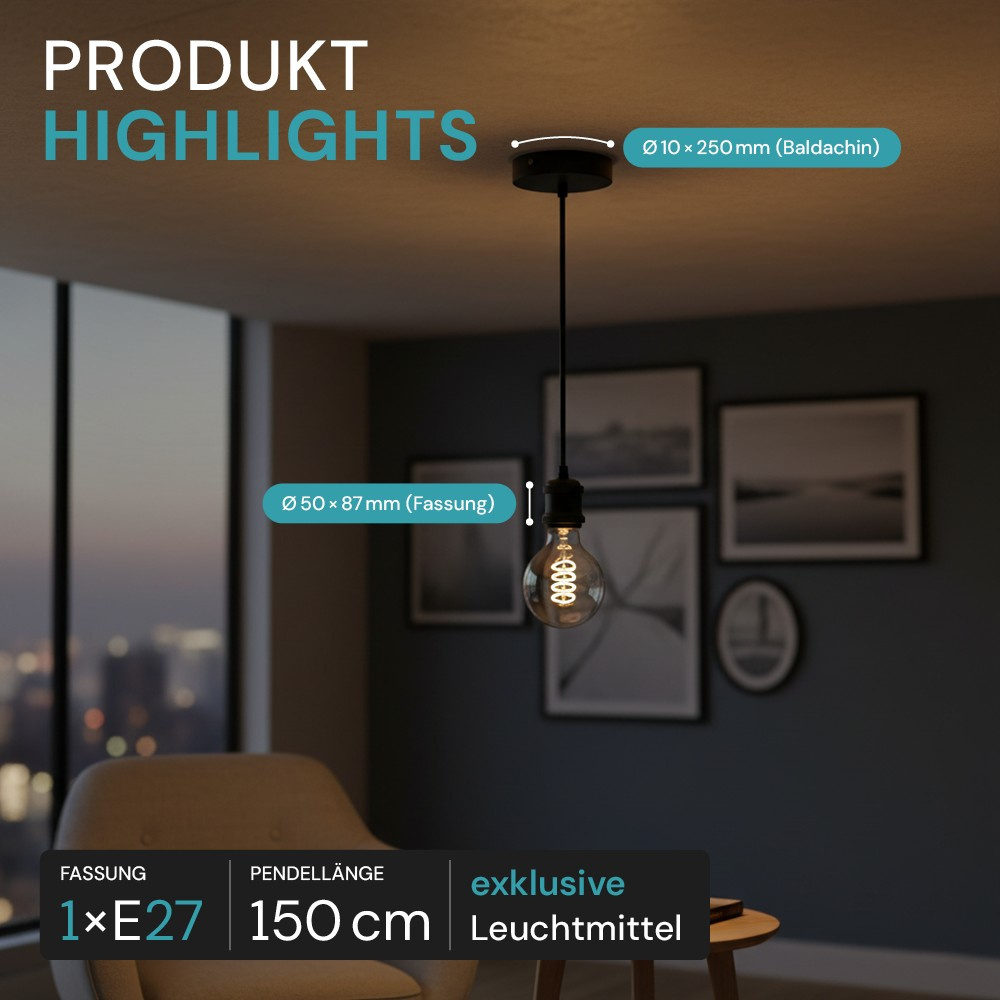 LUXULA Lampenfassung aus Metall, LX100182, schwarz