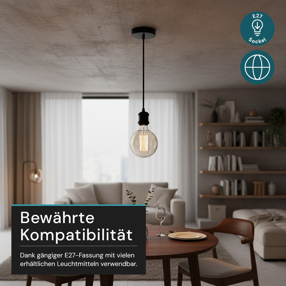 LUXULA Lampenfassung aus Metall, LX100182, schwarz