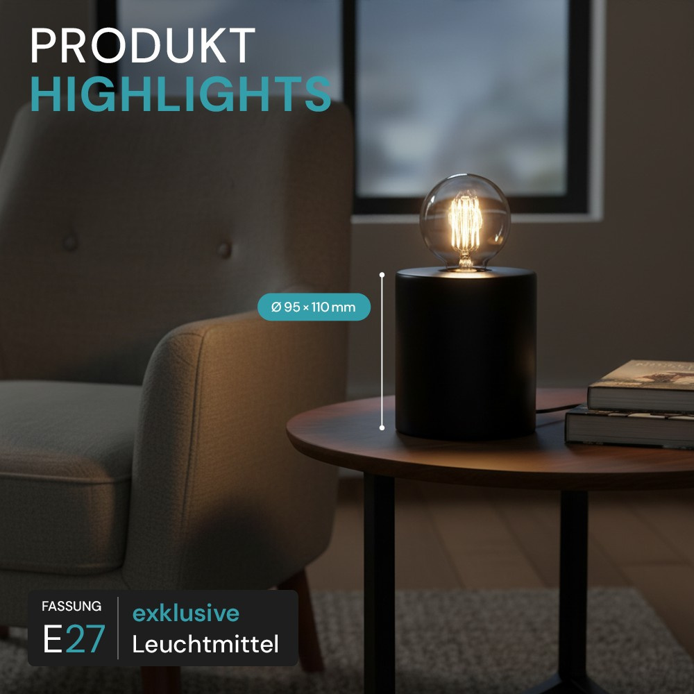 LUXULA Tischleuchte JAR, LX100187, schwarz
