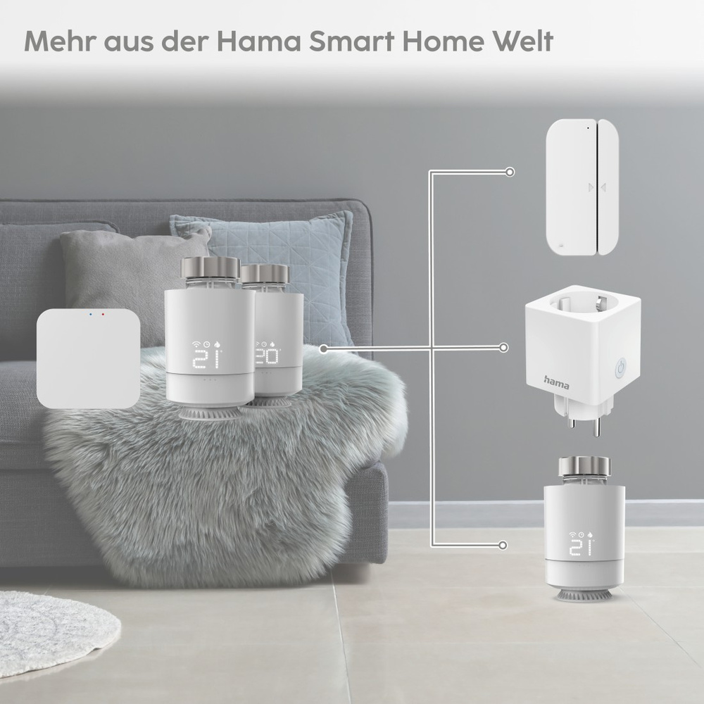 Hama Smart Home Heizungssteuerung-Set (2x Heiztkörperthermostat, 1x Bridge), WLAN