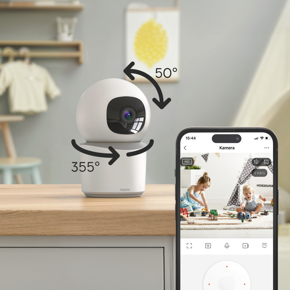 Hama Smarte Überwachungskamera, WLAN, innen, Aufzeichnung, schwenkbar, Full-HD