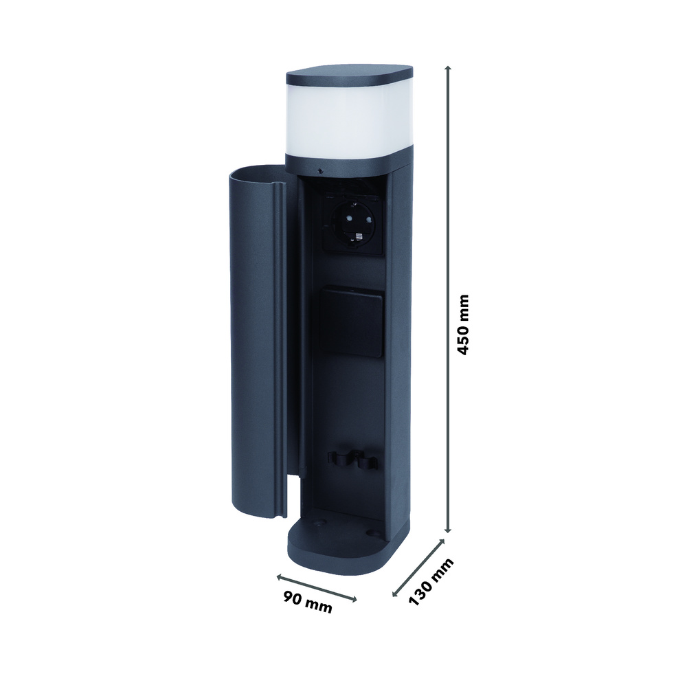 Steckdosensäule 2-fach mit LED-Leuchte (G9), Aluminium/Kunststoff, IP44, mit Dämmerungssensor, Anthrazit