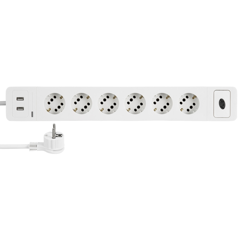 Steckdosenleiste COMBINI 6=12-fach USB , ÜSS & Schalter 1,4m weiß