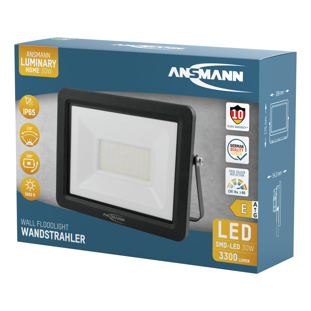 ANSMANN LED-Wandstrahler, 30 Watt, 3.300 lm, 5.000 K, EEK: (A -G)