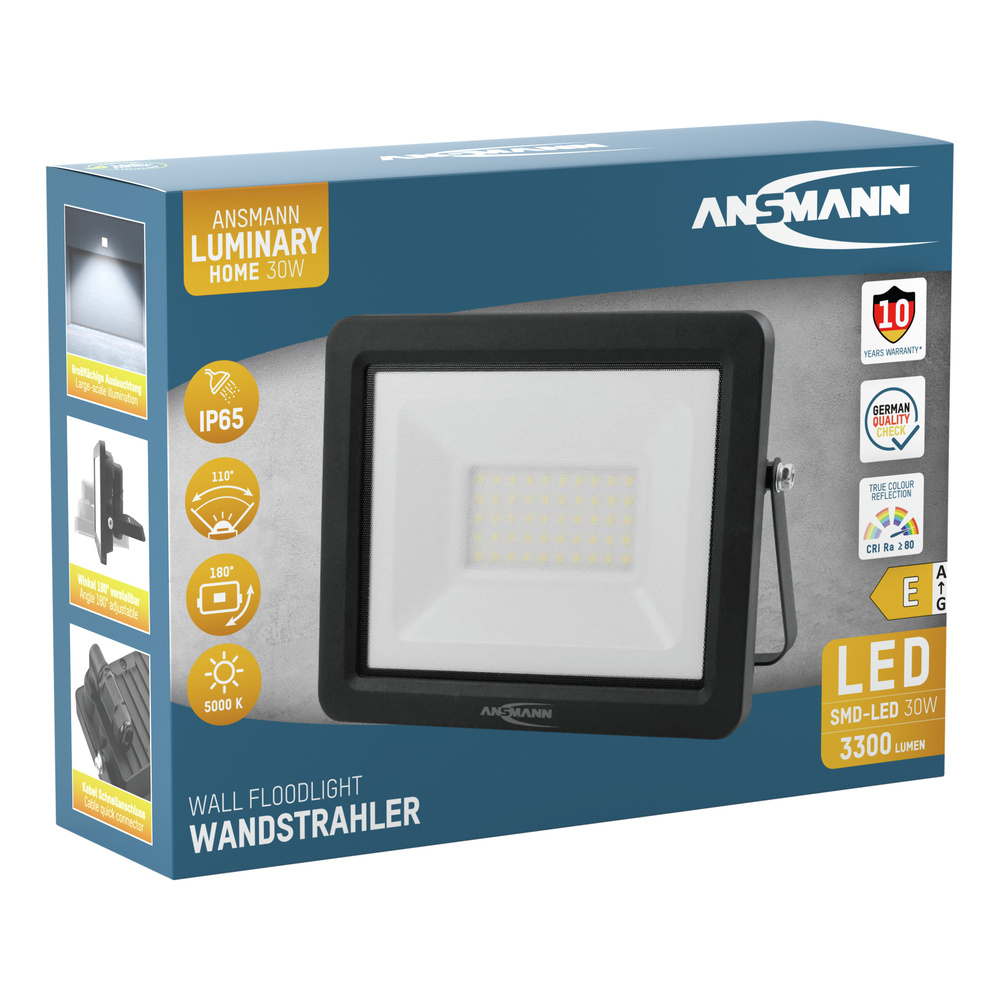 ANSMANN LED-Wandstrahler, 30 Watt, 3.300 lm, 5.000 K, EEK: (A -G)