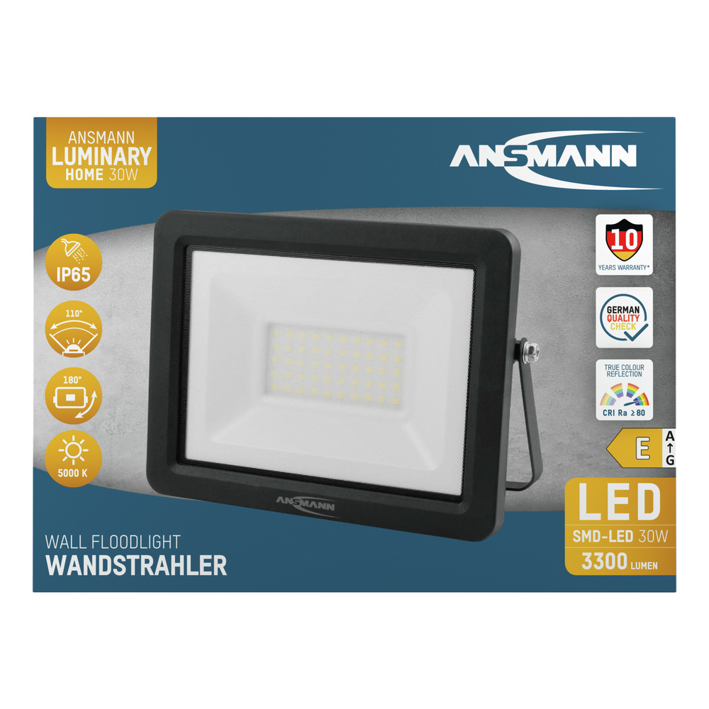 ANSMANN LED-Wandstrahler, 30 Watt, 3.300 lm, 5.000 K, EEK: (A -G)