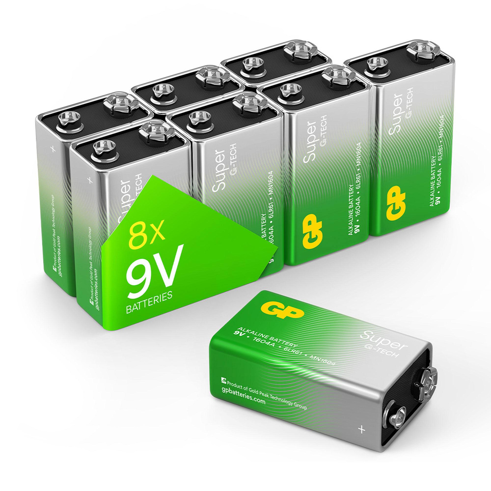 GP Super Alkaline 9 V Batterie 1,5V, 8 Stück