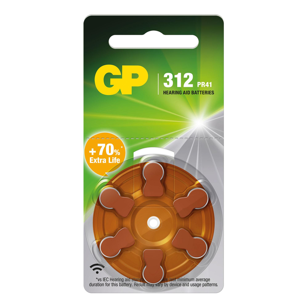 GP Zink-Luft Hörgerätebatterie ZA312, 1,4V, 6 Stück