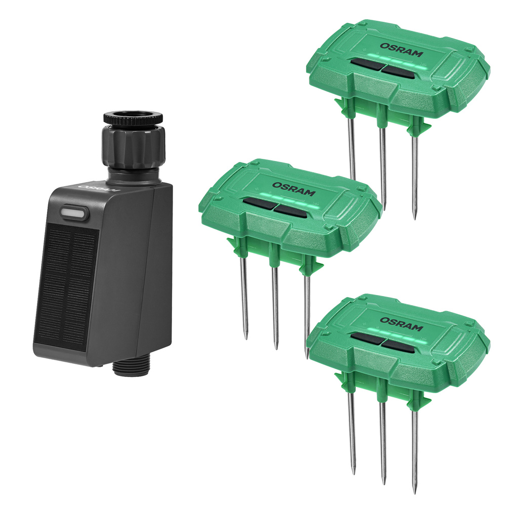 Osram Smart + Smart Home Bewässerungsset, 3x Bodenfeuchtesensor, 3x Bewässerungscontroller, WLAN