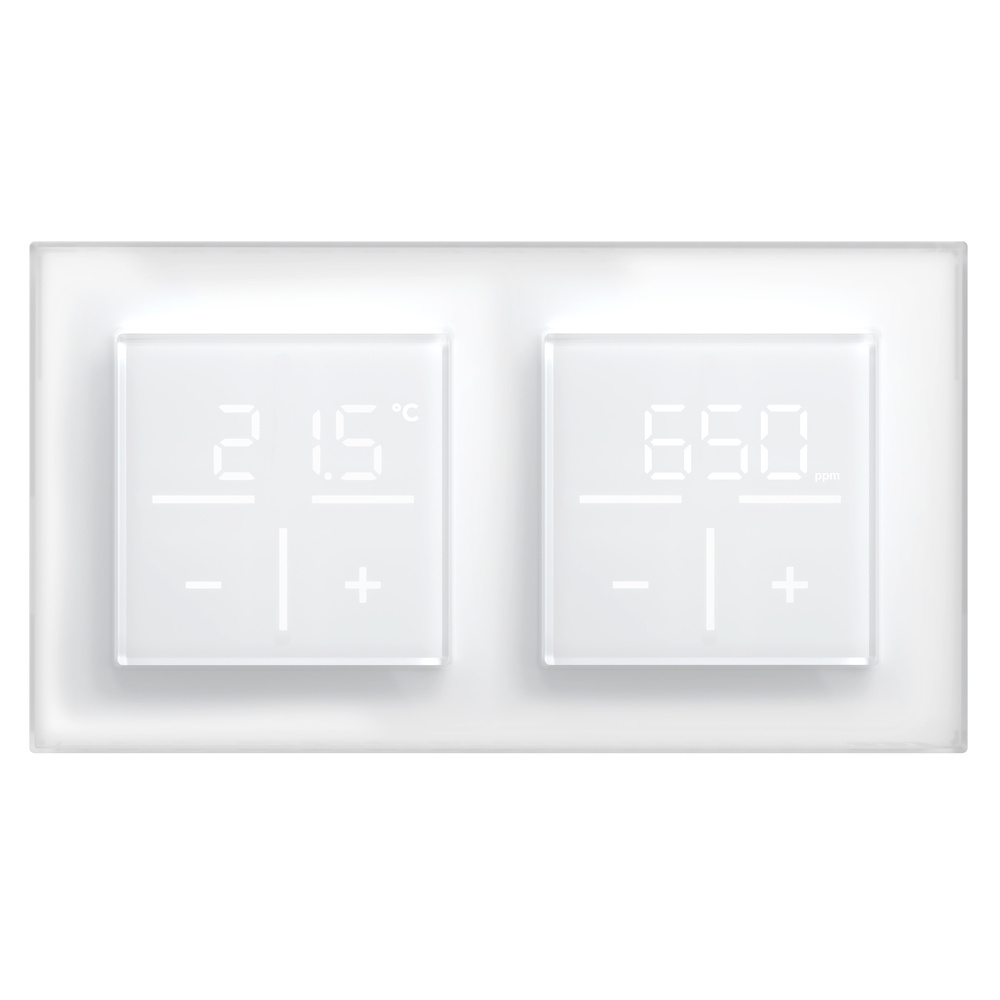 Homematic IP Set 1x Glastaster + Glas-Thermostat  mit CO2 Sensor + Glasrahmen, weiß, HmIP-WGS + HmIP-WGTC + HmIP-GF2