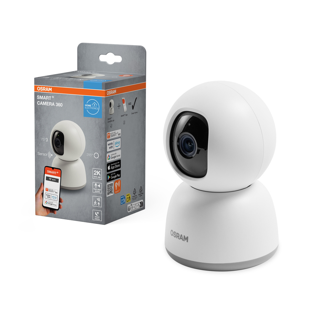 OSRAM SMART+ Smart Home WLAN-Überwachungskamera 360°, Indoor, 2K QHD, Weiß