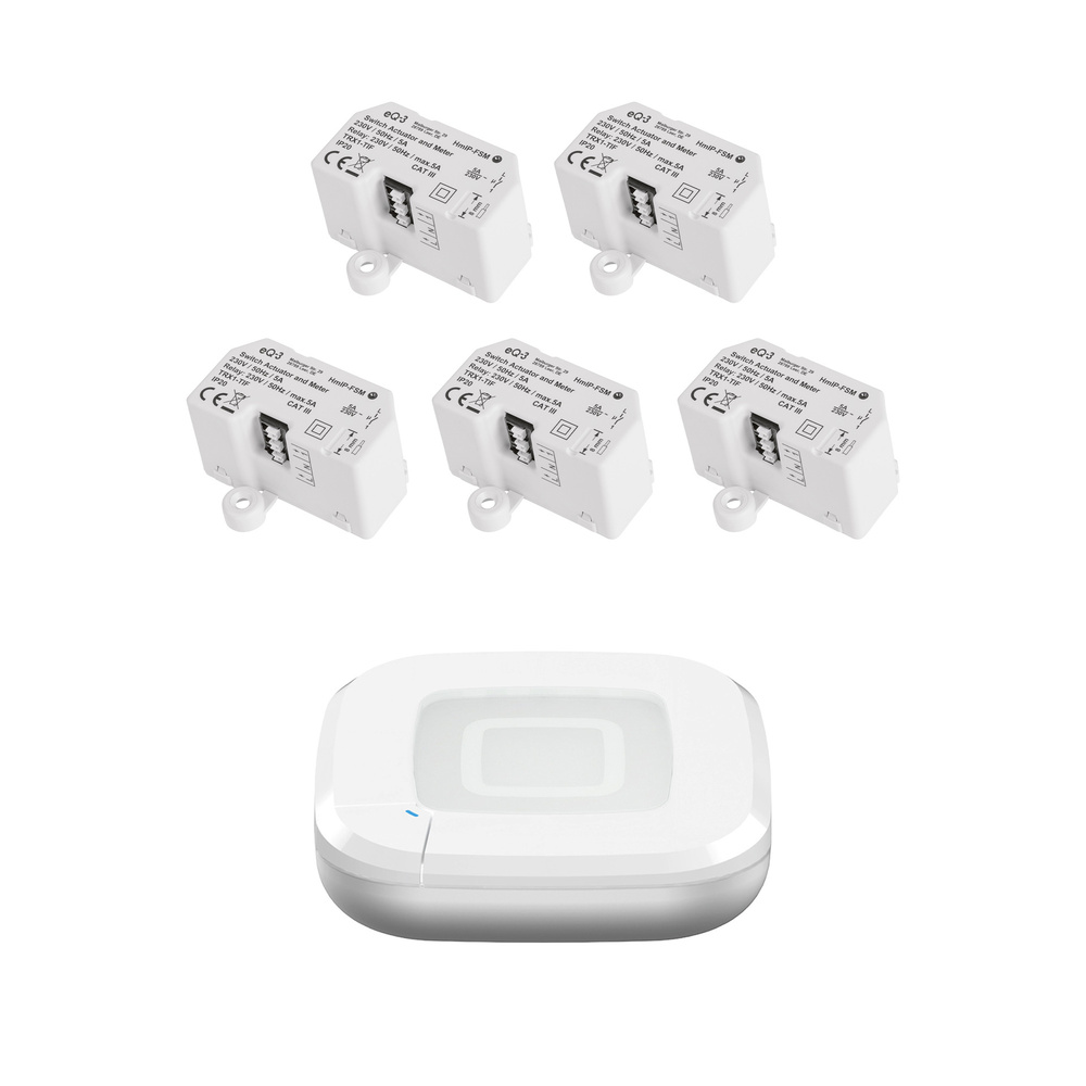 Homematic IP Smart Home Set Schalten mit Access Point 2, 5x Schalt-Mess-Aktor Unterputz