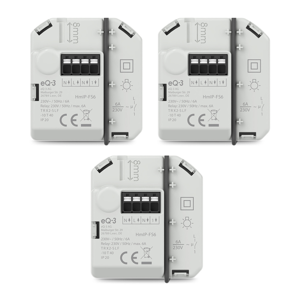 Homematic IP Smart Home 3er-Set Schaltaktor (6 A) – Unterputz, HmIP-FS6