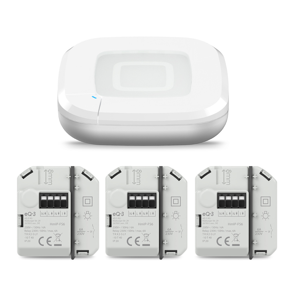Homematic IP Smart Home Starter Set Schalten mit Access Point 2 und 3x Schaltaktor (6 A) – Unterputz, HmIP-HAP2 und HmIP-FS6