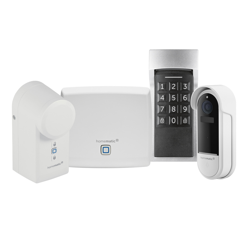 Homematic IP Smart Home Set mit Starter Set Mini Zutritt, Keypad und Video-Türklingel, HmIP-SK25, HmIP-WKP und HmIP-CODB