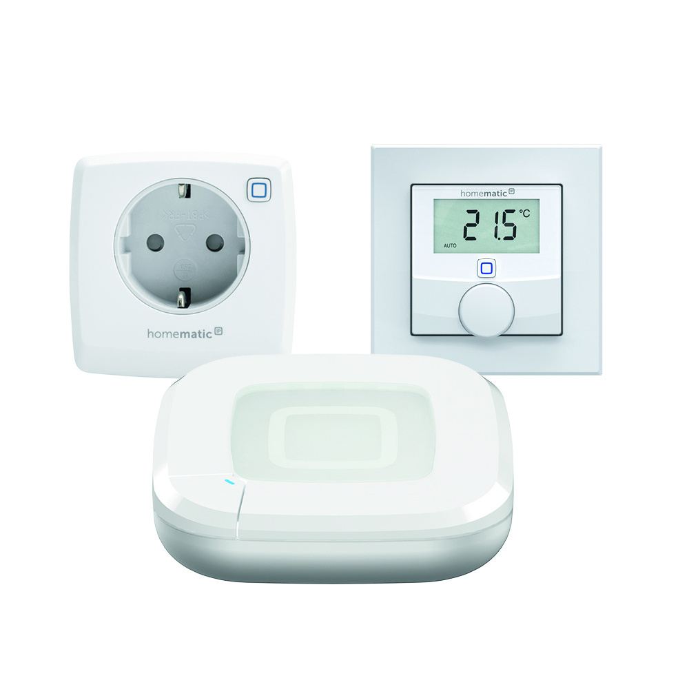 Homematic IP Smart Home Starter Set Raumklima mit Access Point 2, Wandthermostat und Schalt-Messsteckdose