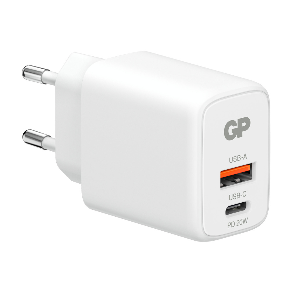 GP Steckerlader 20W PD Fast Charger, 1x USB-A und 1x USB-C, Weiß