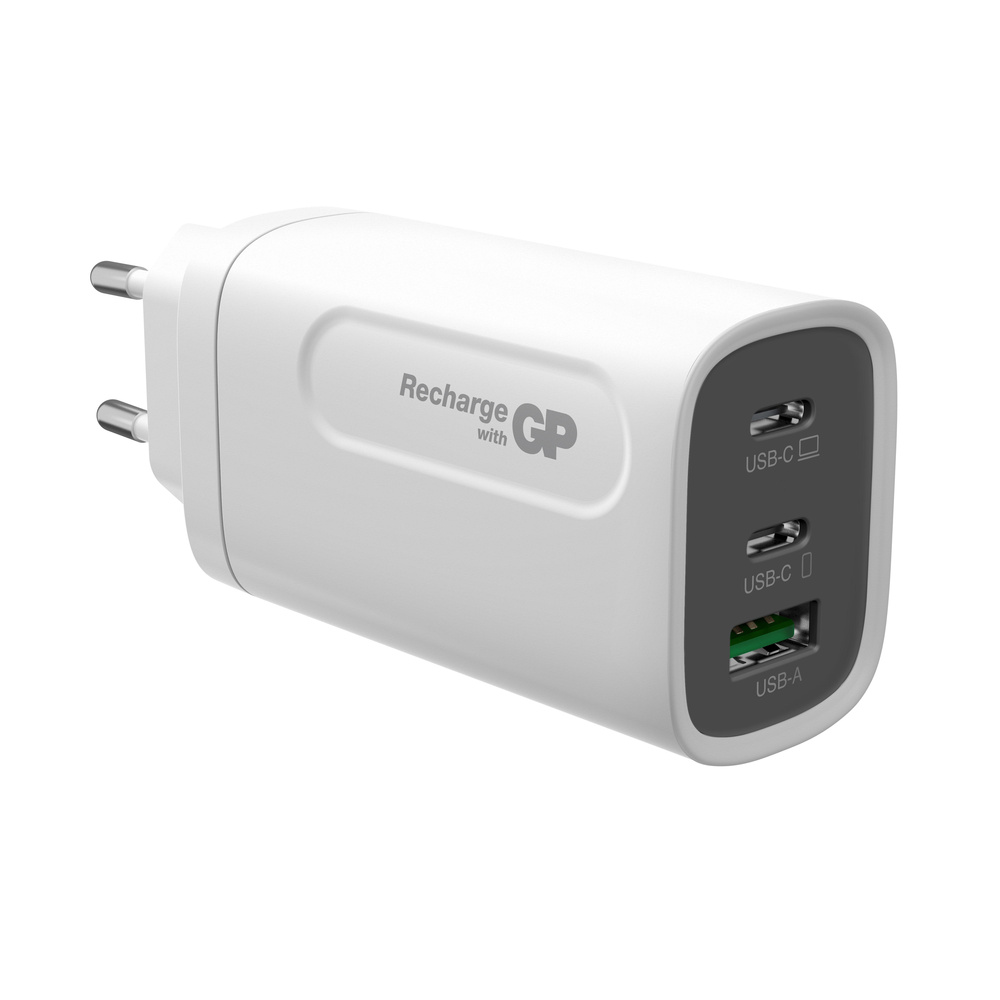GP Steckerlader GM3A 65W, GaN, 2x USB-C und 1x USB-A, Weiß