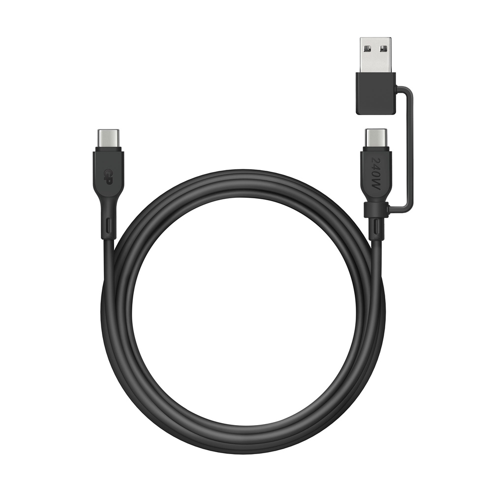 GP Daten- und Ladekabel, 2in1, USB-C/USB-A zu USB-C, 1,5 m, Schwarz