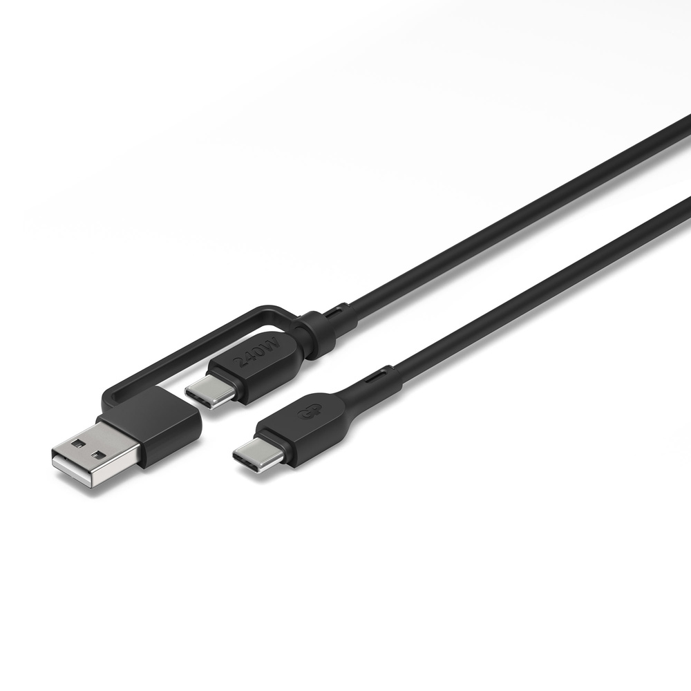 GP Daten- und Ladekabel, 2in1, USB-C/USB-A zu USB-C, 1,5 m, Schwarz