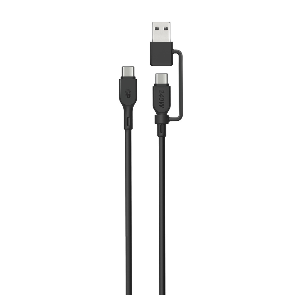 GP Daten- und Ladekabel, 2in1, USB-C/USB-A zu USB-C, 1,5 m, Schwarz