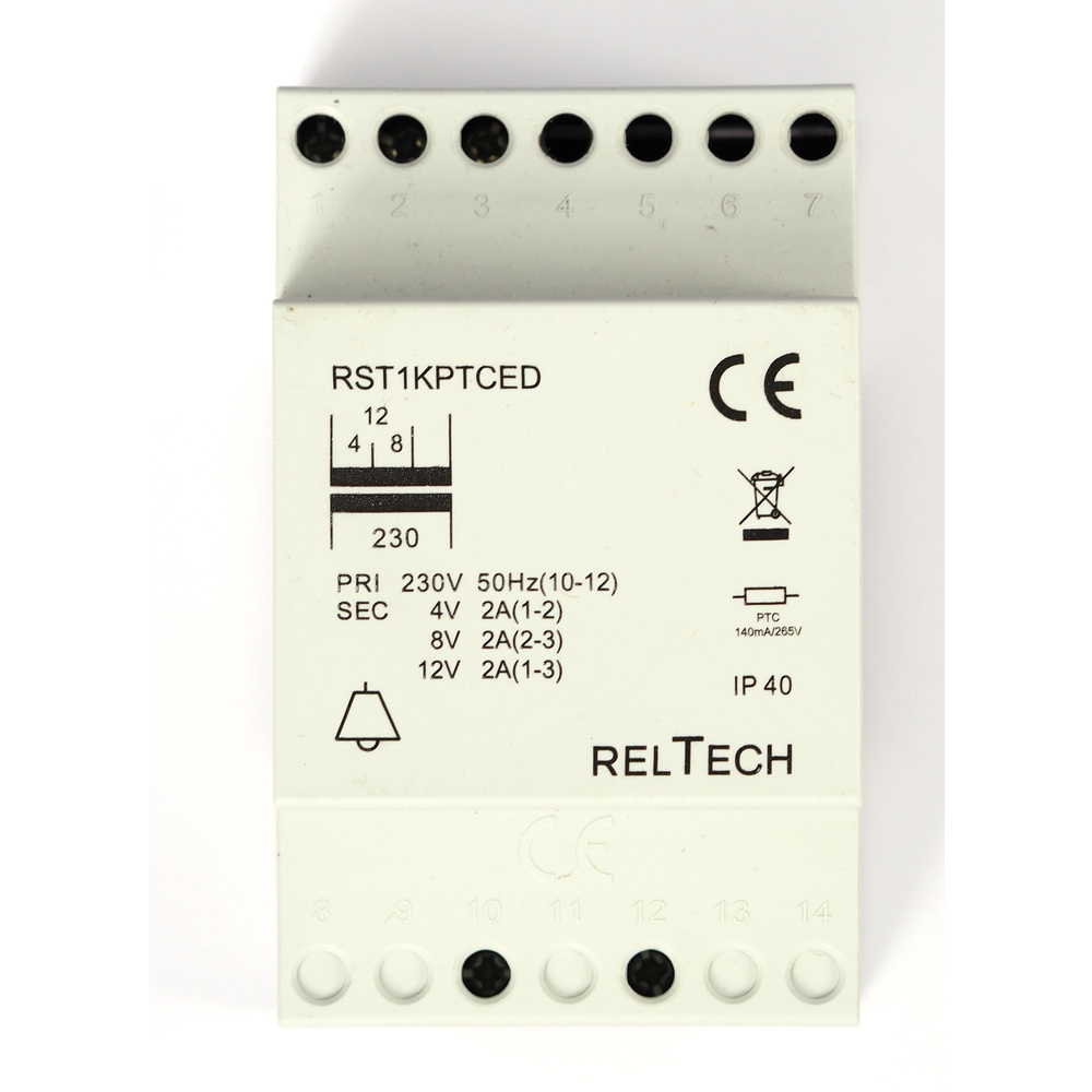 RELTECH Sicherheitstransformator RST1PTCED, 4-8-12V~/2A