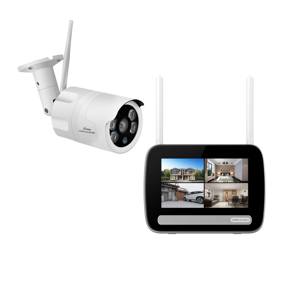 Stabo Smart Home Funk-Überwachungs-Set multifon security V, 7-Zoll Monitor, 3MP Kamera