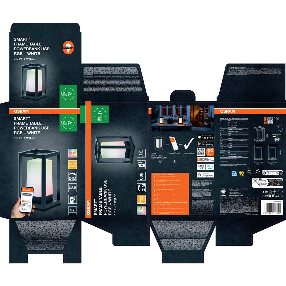 SMART+ Smart Home Tischleuchte, WLAN, Powerbank, USB, RGBW