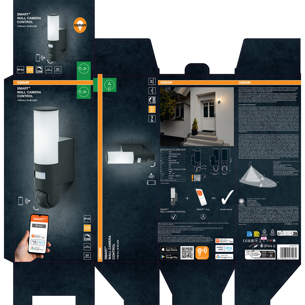 SMART+ Smart Home Außenleuchte mit Kamera, WLAN, IP44, schwarz