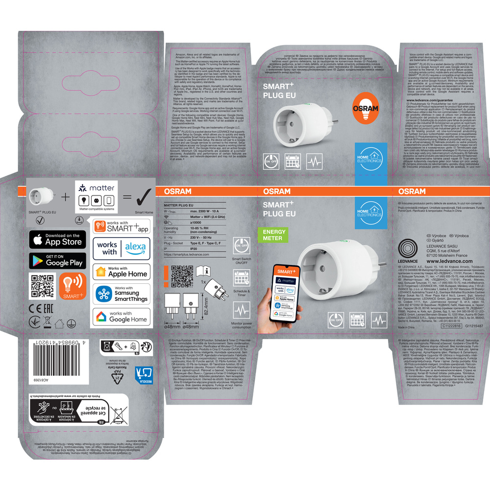 SMART+ Smart Home Steckdose, WLAN, MATTER, Verbrauchsmessung ,EU, weiß