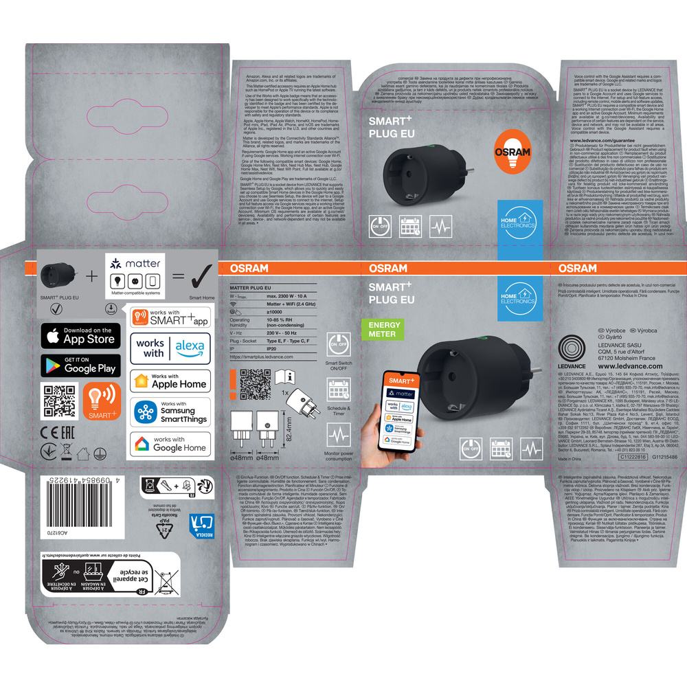 SMART+ Smart Home, Steckdose, MATTER, Verbrauchsmessung, WLAN, EU, schwarz
