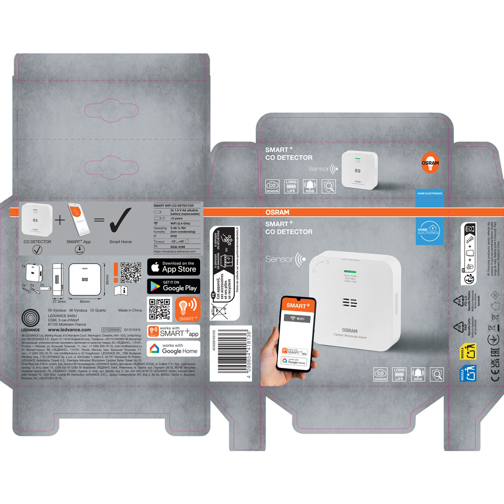 SMART+ Smart Home Kohlenmonoxid-Warnmelder, WLAN, IP20, Weiß