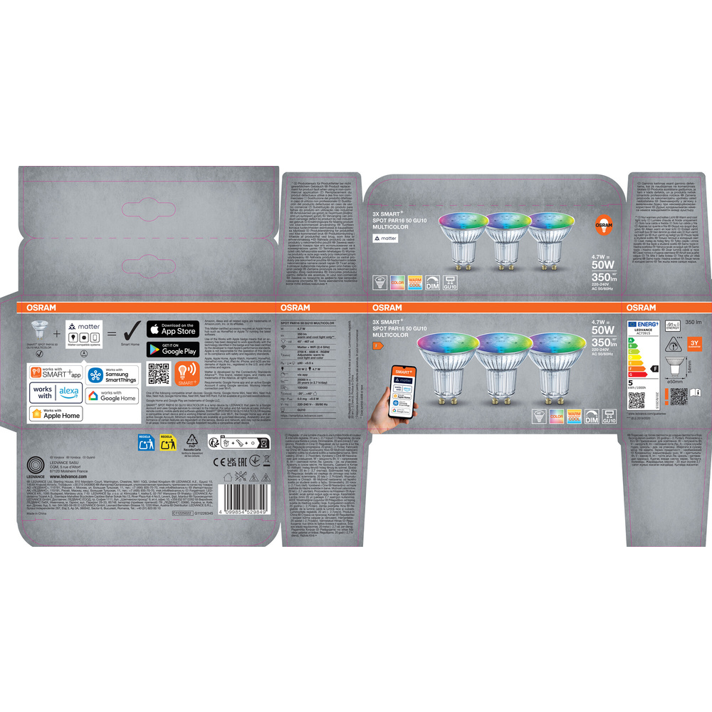 SMART+ Smart Home GU10 - 3er Pack, MATTER. WLAN, 4.7W  RGBW