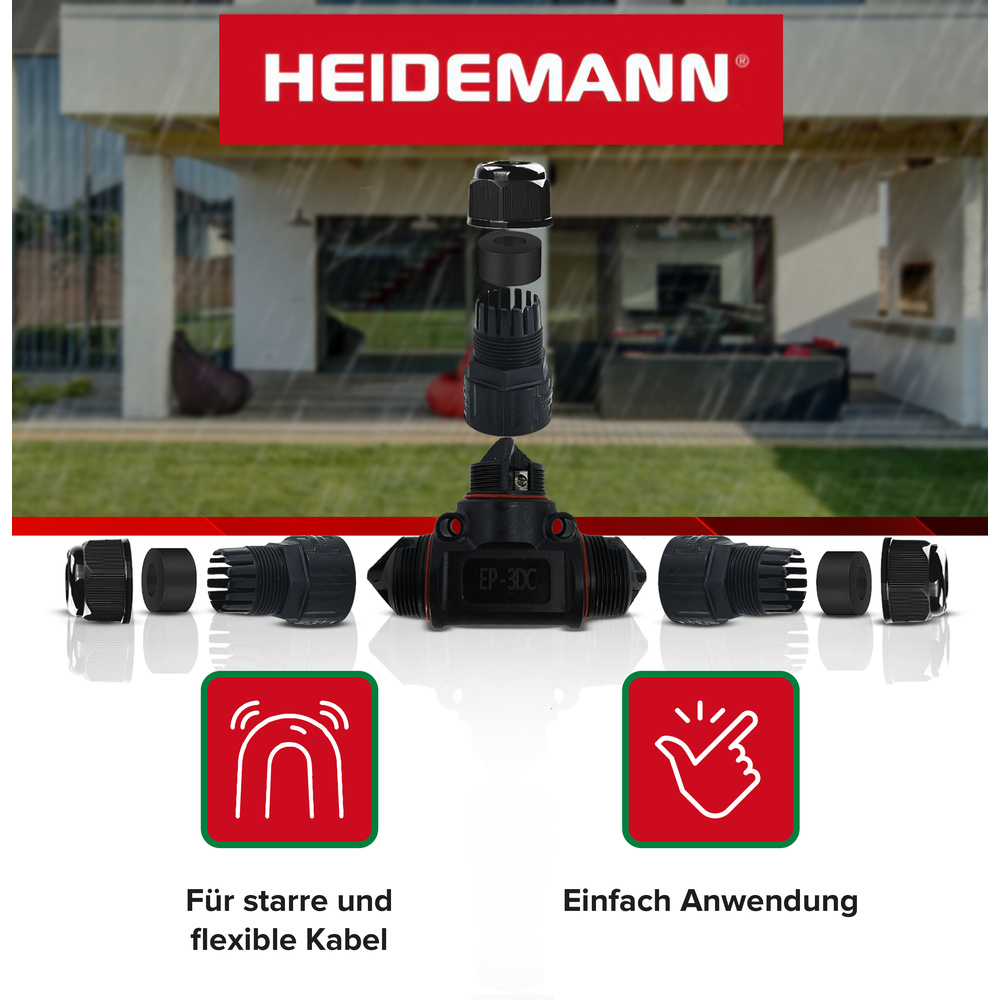 Heidemann ISO FLEX Kabelverbinder, T-Stück Kupplung, 3-polig mit Kupplungsstecker, IP68
