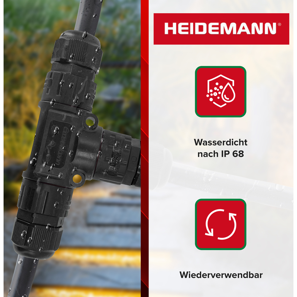 Heidemann ISO FLEX Kabelverbinder, T-Stück Kupplung, 3-polig mit Kupplungsstecker, IP68
