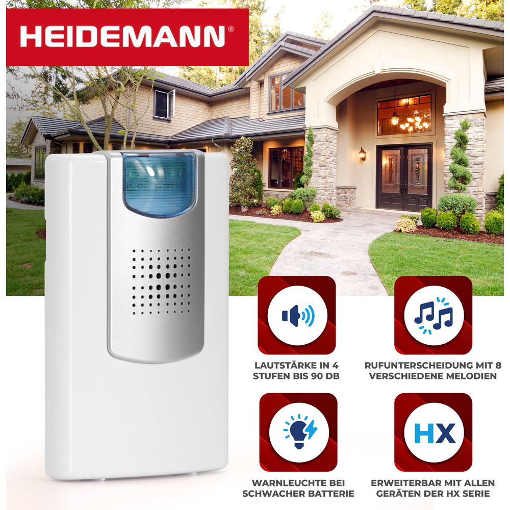 Heidemann Funkgong-Set HX-Flashlight, reinweiß/silberfarben