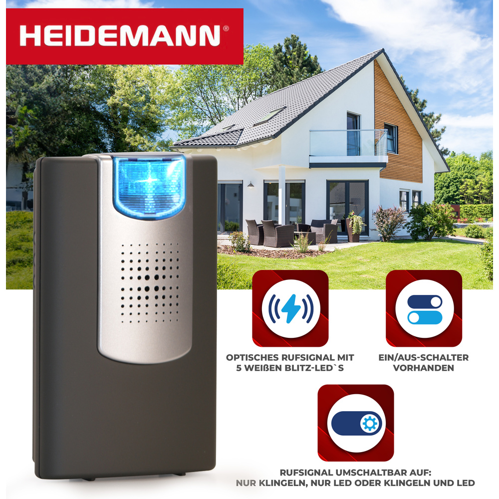 Heidemann Funkgong-Set HX Flashlight, anthrazit-softtouch/silberfarben, schwarz