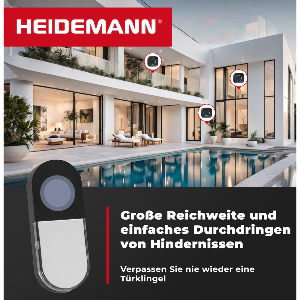 Heidemann Funklingel-Set Blackline, 1 Sender, 2 Empfänger