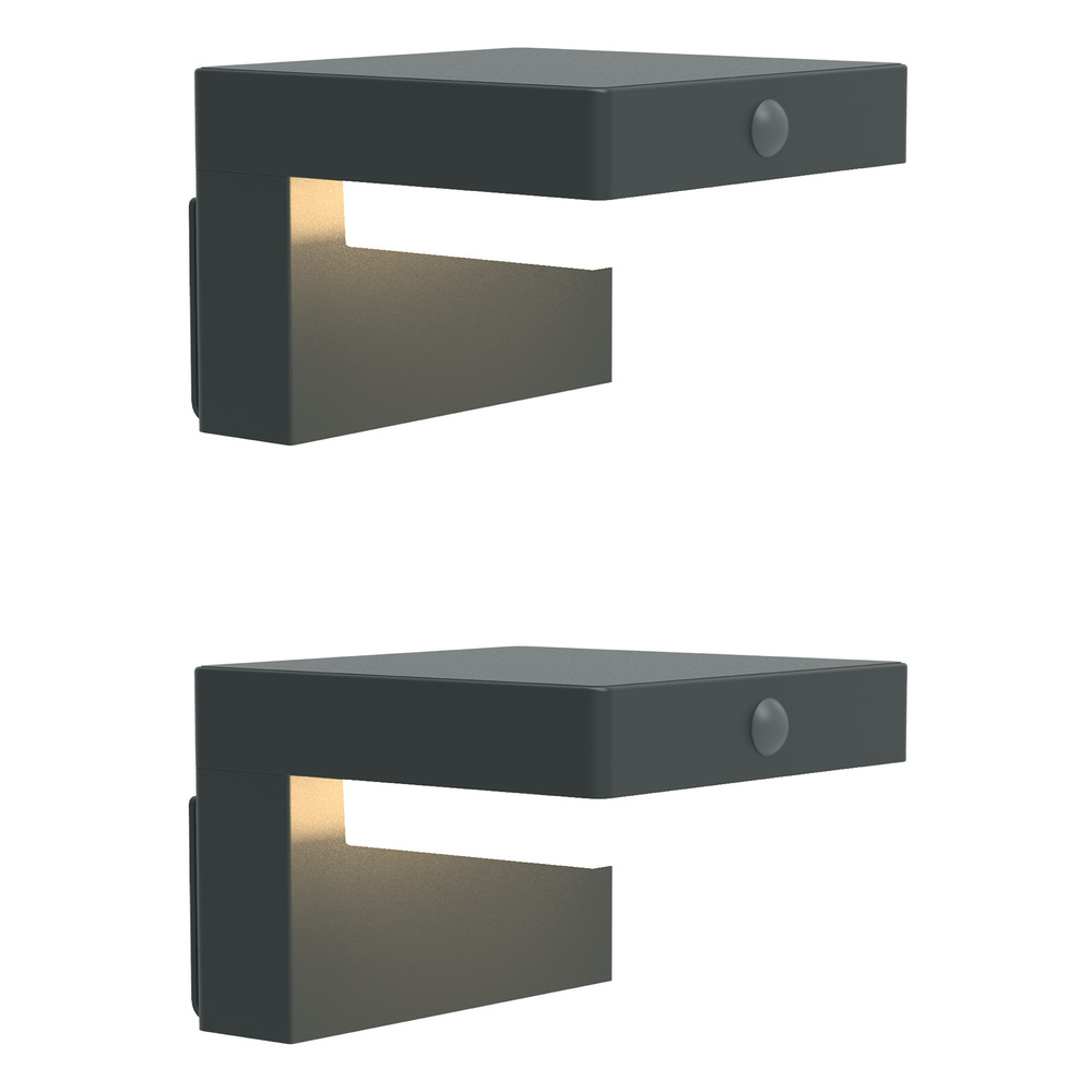 2er Set Solar-Wandleuchte mit PIR,  Gun Grey