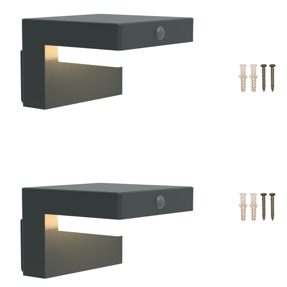 2er Set Solar-Wandleuchte mit PIR,  Gun Grey