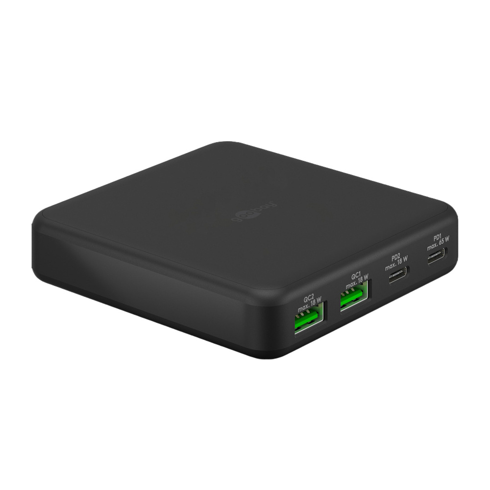Goobay USB-C™ PD GaN Multiport-Tischladegerät (65 W), 4 Ports, Schwarz
