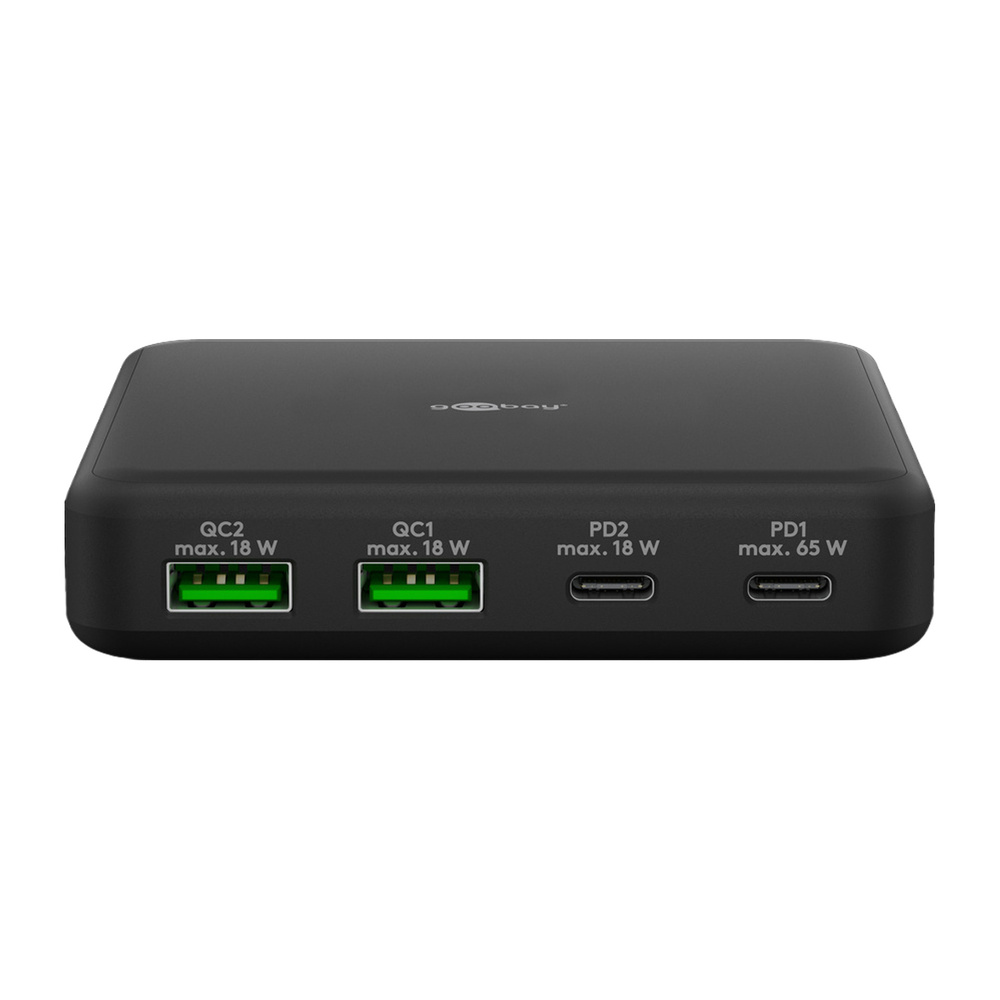 Goobay USB-C™ PD GaN Multiport-Tischladegerät (65 W), 4 Ports, Schwarz