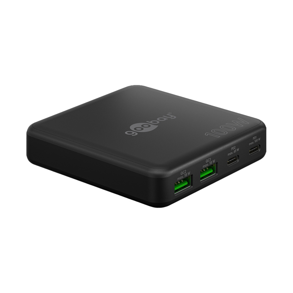 Goobay USB-C™ PD GaN Multiport-Tischladegerät, 100 W, 4 Ports, Schwarz